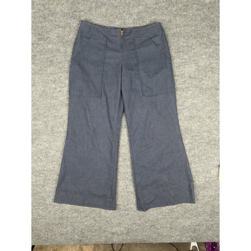 Tom Tailor Women's Blue Wide Leg Linen Blend Pants High Waist Zip‎ Front Medium